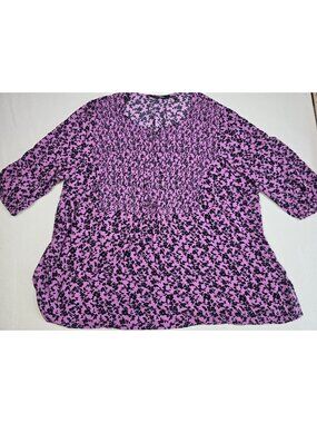Ulla Popken Peasant 20/22 Purple & Black Floral Print Blouse Boho Art to Wear